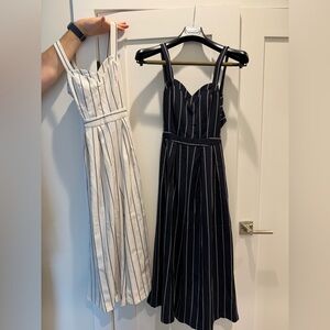 Set of 2 Pinstripe Bow Tie Back Sleeveless Jumpsuits